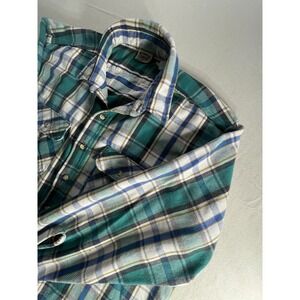 Five Brothers Vintage Plaid Long Sleeve Flannel Green Blue Shirt 2XL